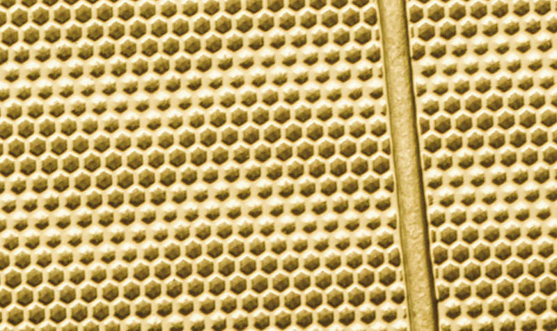 A close up of the surface animation on the Britannia 2021 gold coin. The hexagonal dots represent the movement of the sea and act as another security feature.