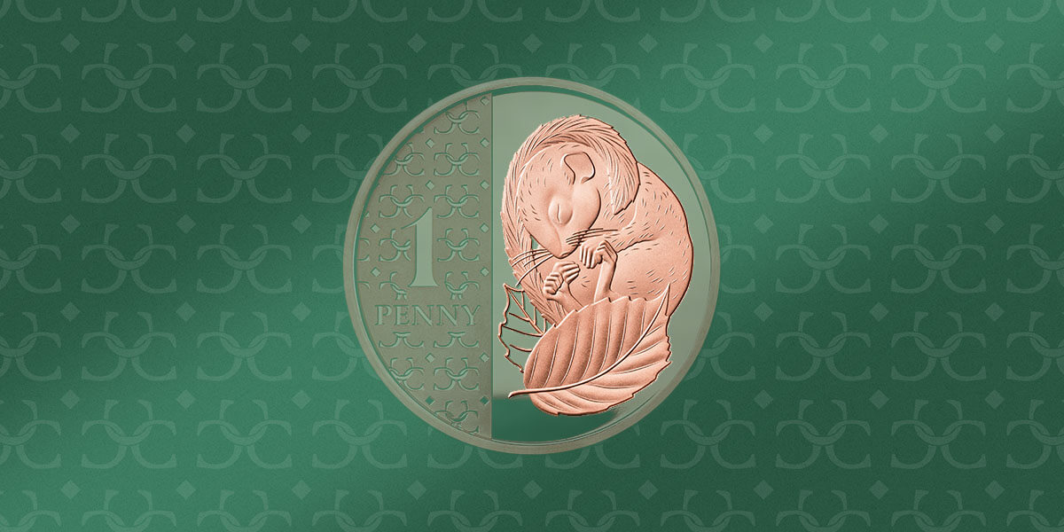 The Definitive 2023 1 pence coin with a reverse design featuring a curled up dormouse